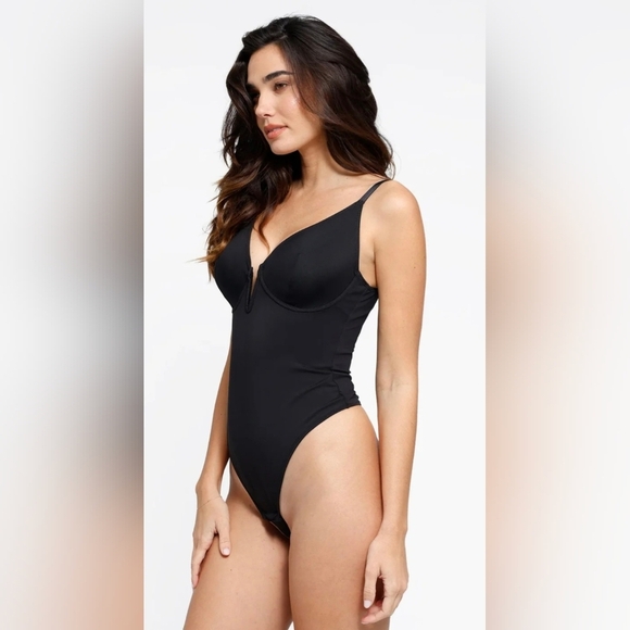Deep V-Neck Low Back Sculpting Thong Bodysuit #929 - Picture 5 of 11